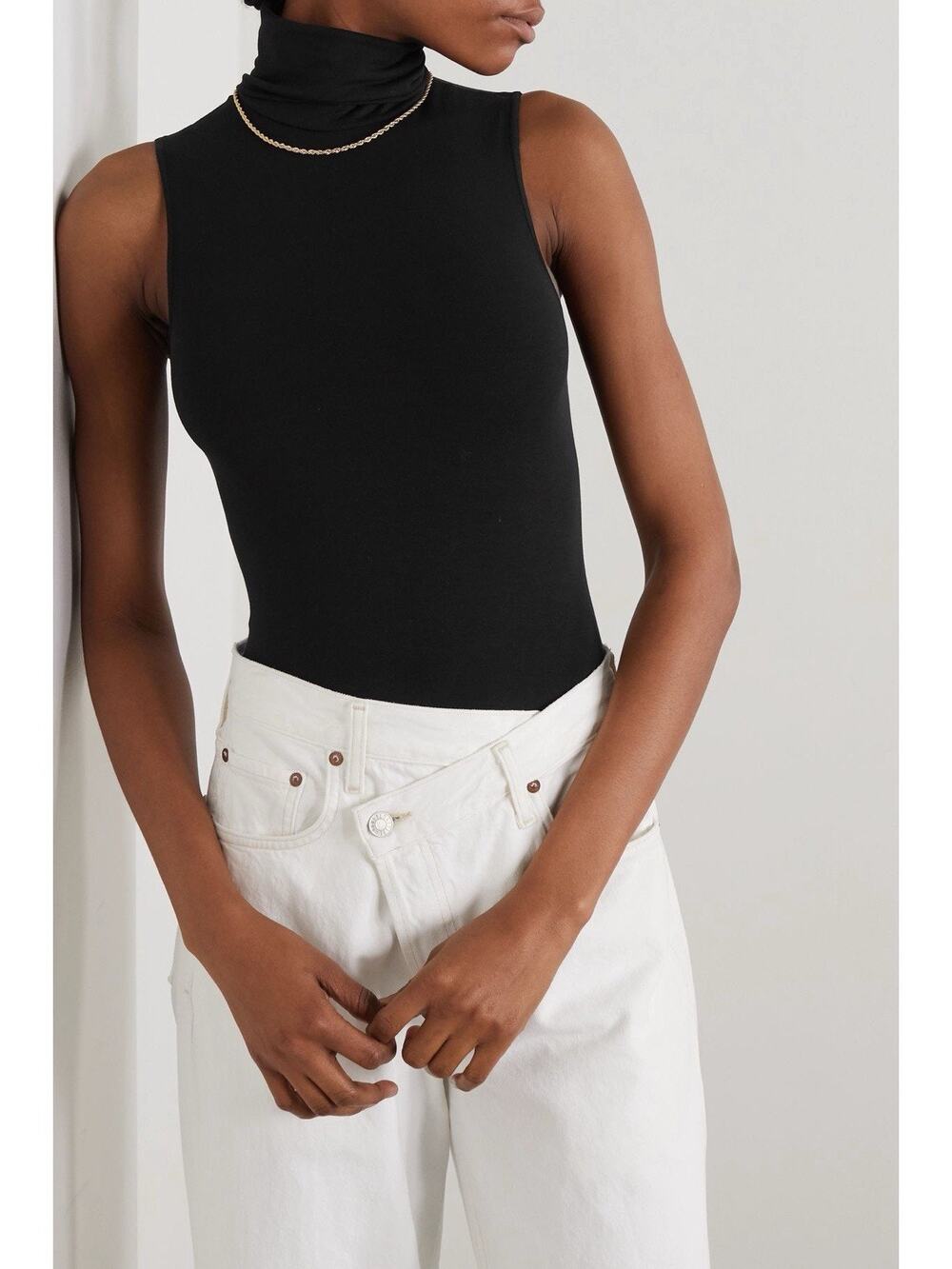 Wolford Mock Turtleneck Viscose String Black Bodysuit Sleeveless Size Medium